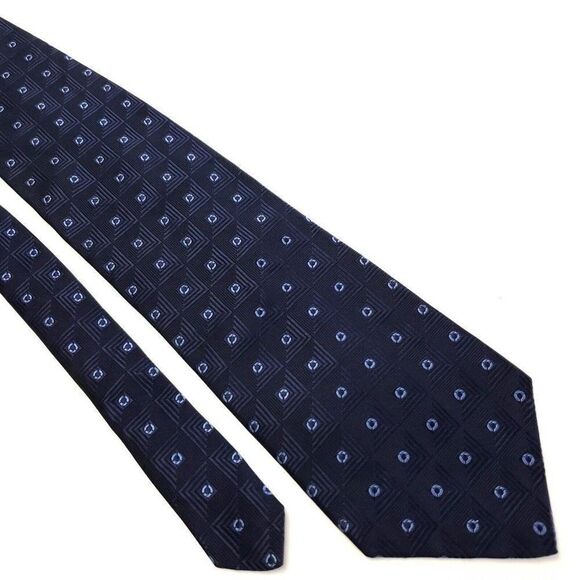 Nautica Blue Woven Geometric Wide Silk Tie - Picture 1 of 7